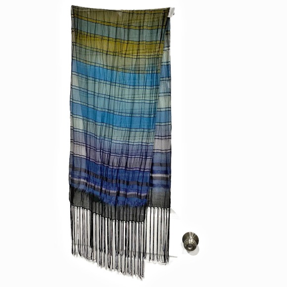 Chico's scarf wrap shawl burnout blue sage sheer long fringe Boho chic elegant - Picture 2 of 8